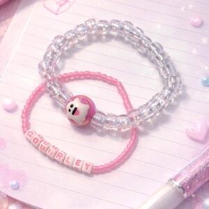 Pink and Clear Beaded Kids Bracelet Set